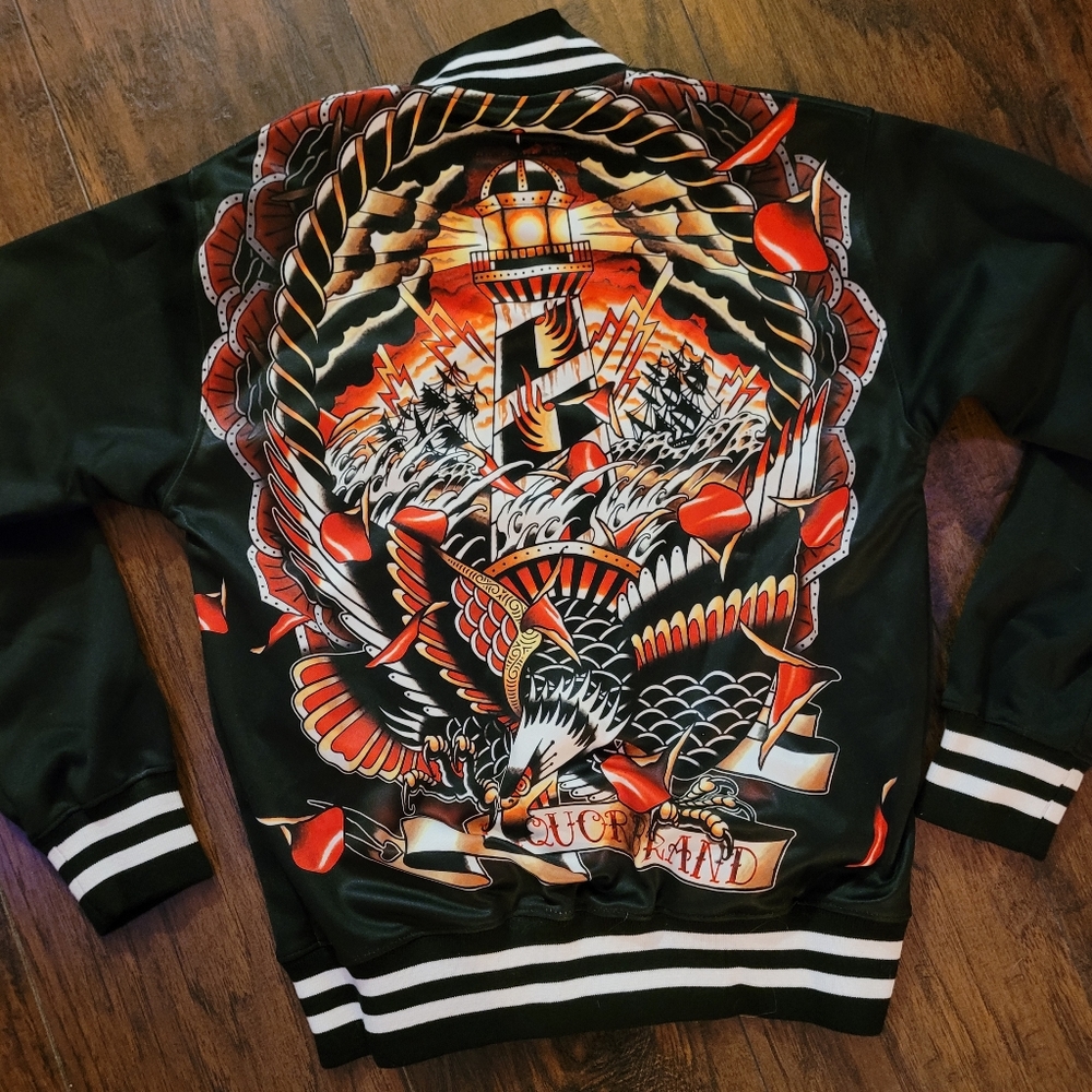Liquorbrand new pirate ship satin baseball jacket
